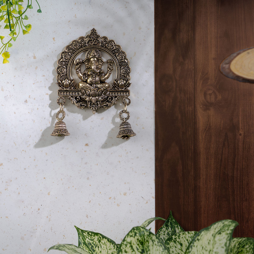 Brass Ganesh Wall Hanging with Bells