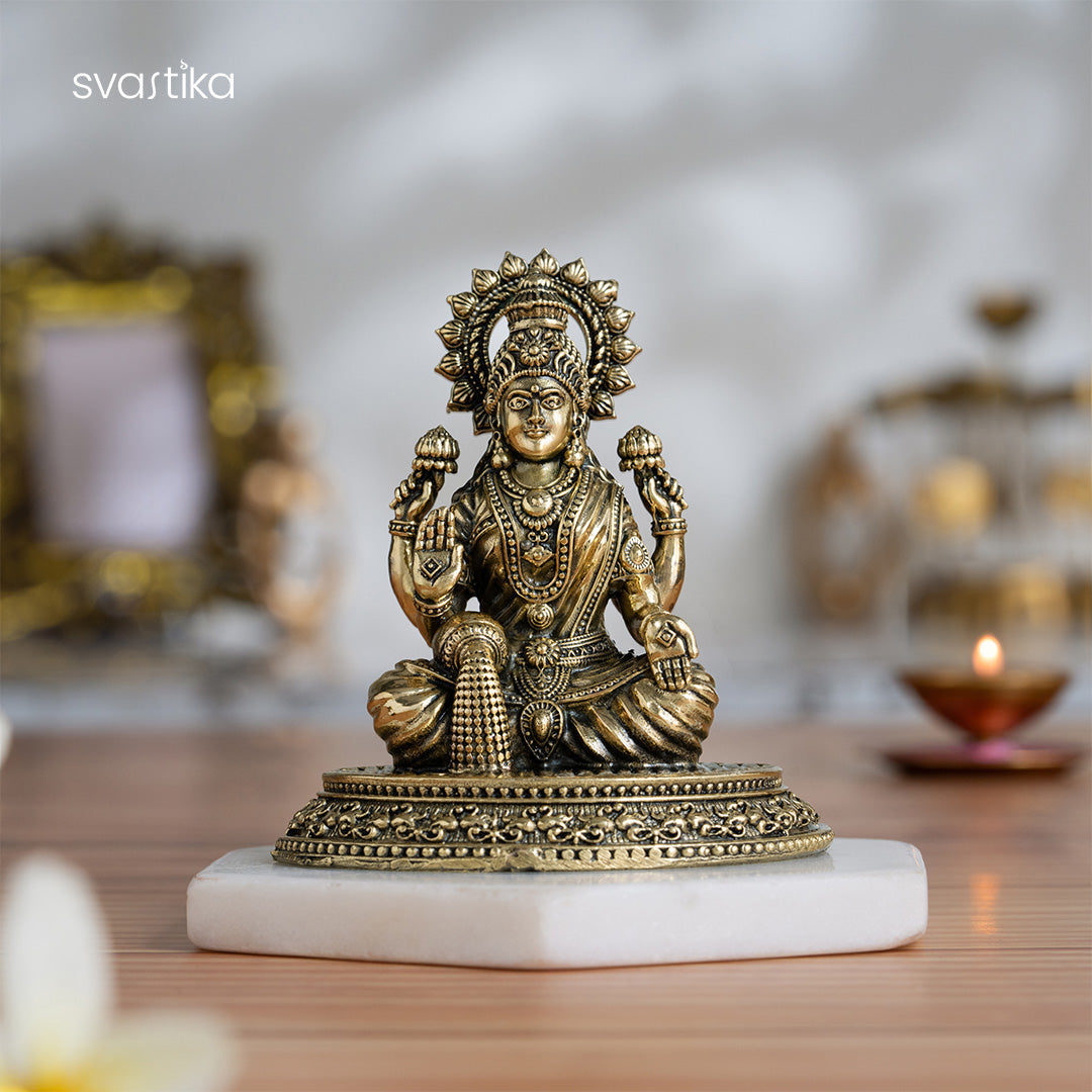 Brass 4 Armed Lakshmi Idol (4 Inch)