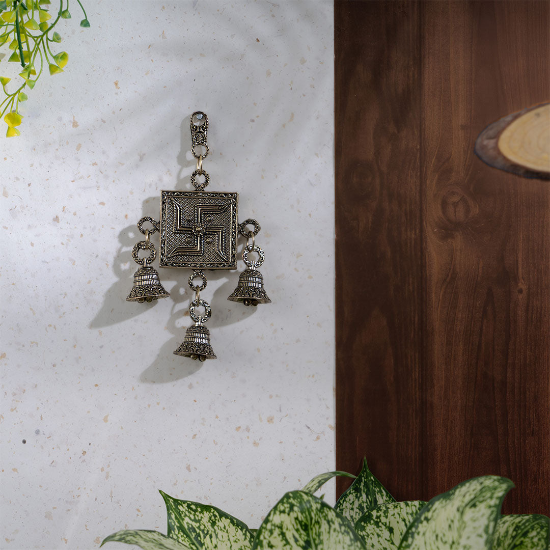 Brass Swastik Wall Hanging With Bells