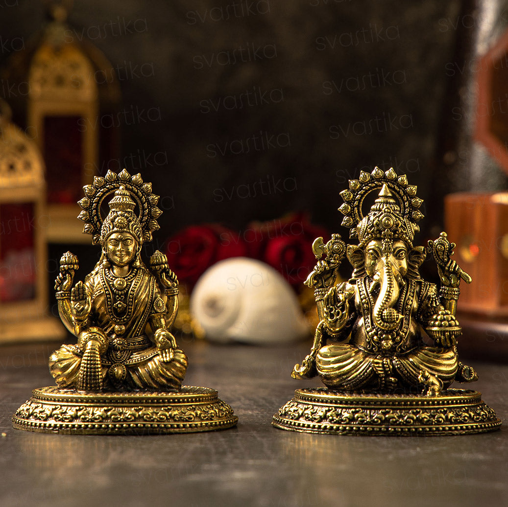 lakshmi ganesha brass idol for pooja 