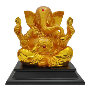 Gold Plated Ganesha Idol with Wooden Base (5.5 Inch)