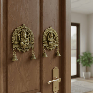 Brass Ganesh Lakshmi wall hanging With Bells