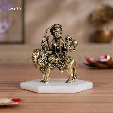 Brass 8 Armed Maa Durga Idol Sitting on Lion 