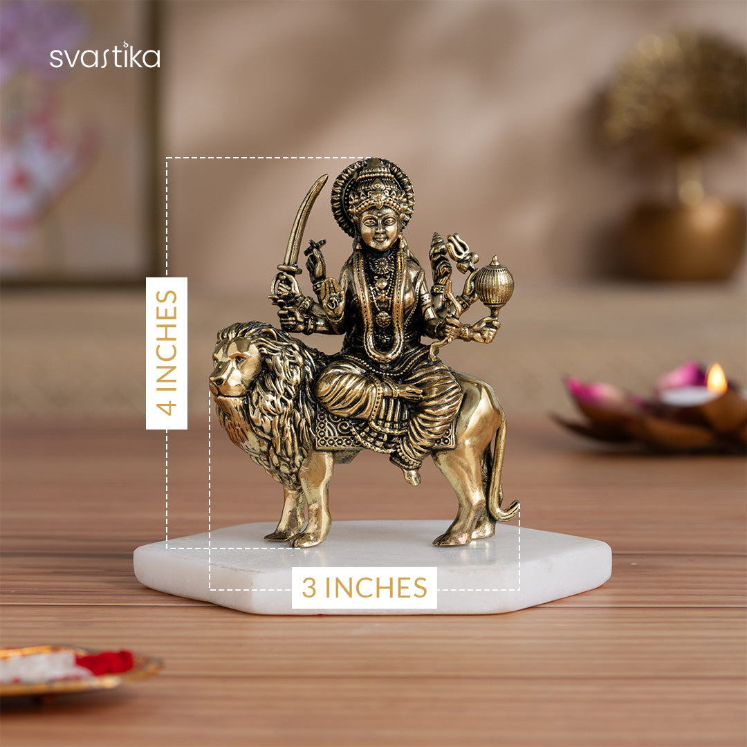 Brass 8 Armed Maa Durga Idol Sitting on Lion 