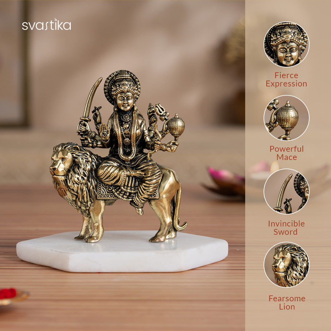 Brass 8 Armed Maa Durga murti Sitting on Lion 