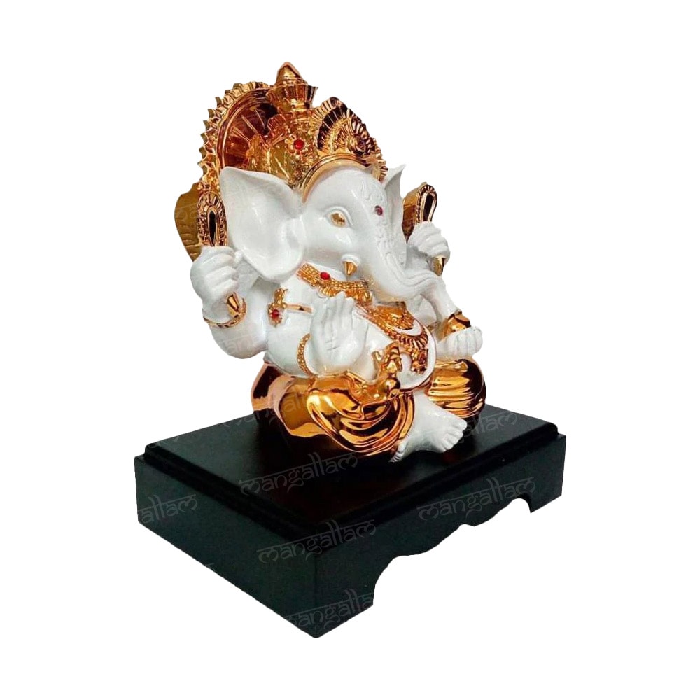 24K Gold Plated Four Armed Lord Ganesha Idol For Home Decor | Temple | Gifting (9 inch)