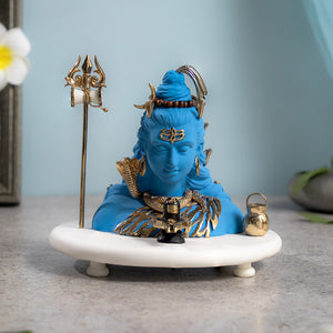 Luxurious Blue Neelkanth Shiva Idol - Gold Plated (6.25 Inch)