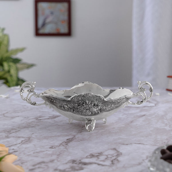 Oval Shaped Decorative Bowl- German Silver (9.5 Inch)