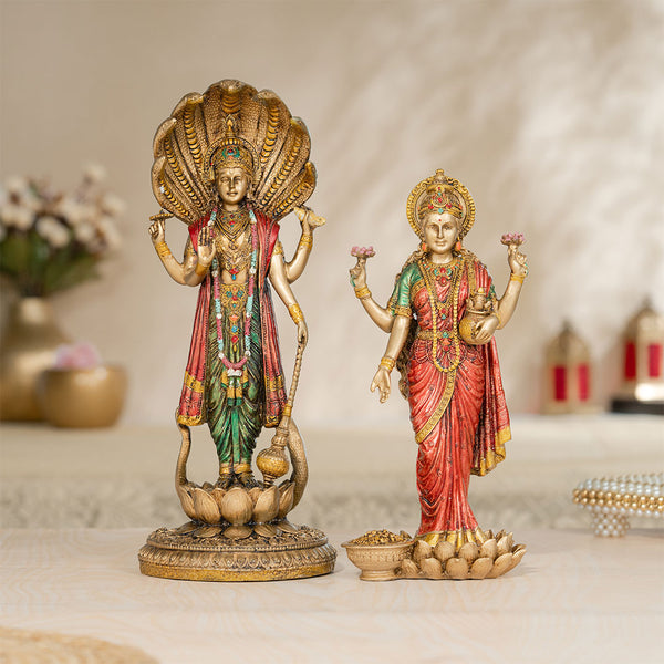 Lord Vishnu & Maa Lakshmi Standing Antique Murti Set