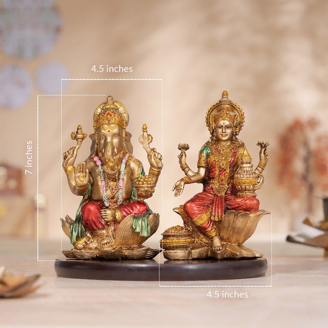 Ganesh Lakshmi With Antique Murti Pair (7 Inch)