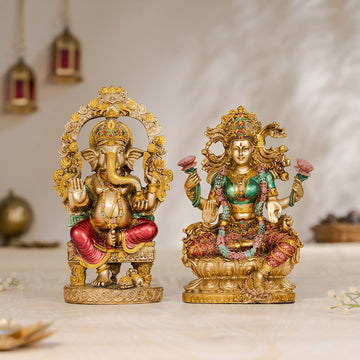 Ganesh Lakshmi Murti With Antique Finish Pair (10 Inch)