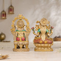 Ganesh Lakshmi Murti With Antique Finish Pair 