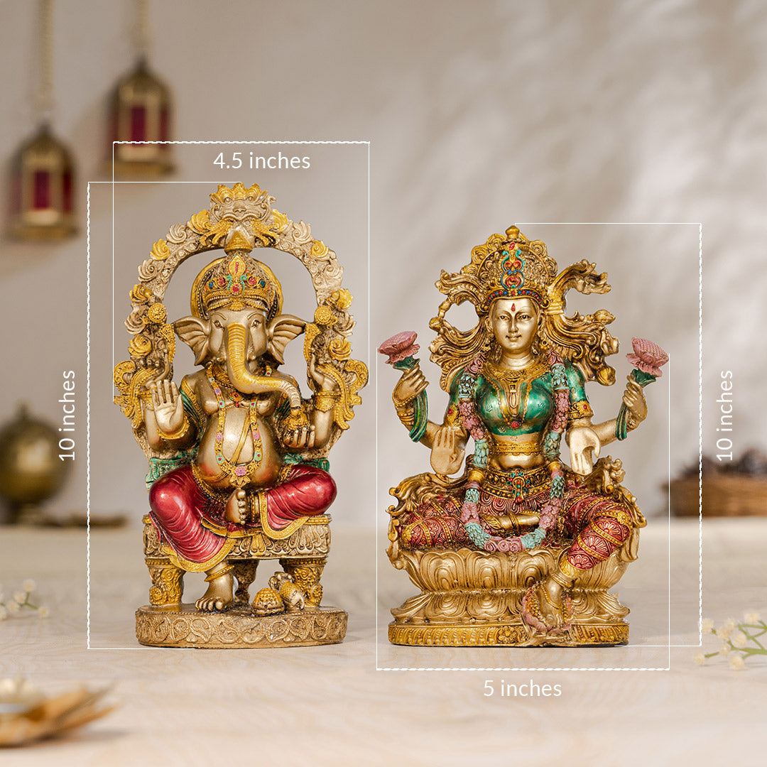 Ganesh Lakshmi Murti With Antique Finish Pair (10 Inch)