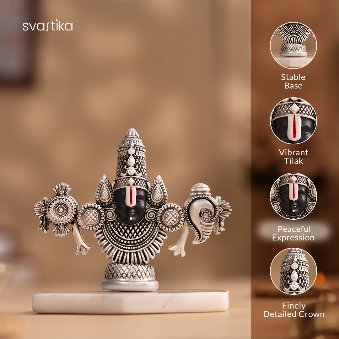 Lord Balaji Face Idol & Charan Combo – Silver & Gold Plated