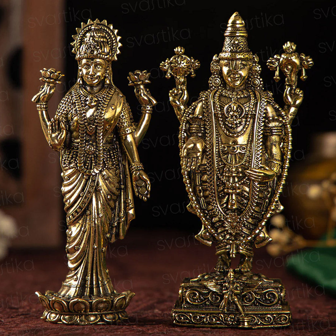 Lord Balaji with Mata Lakshmi | Brass Idol For Pooja Room | 6 Inch