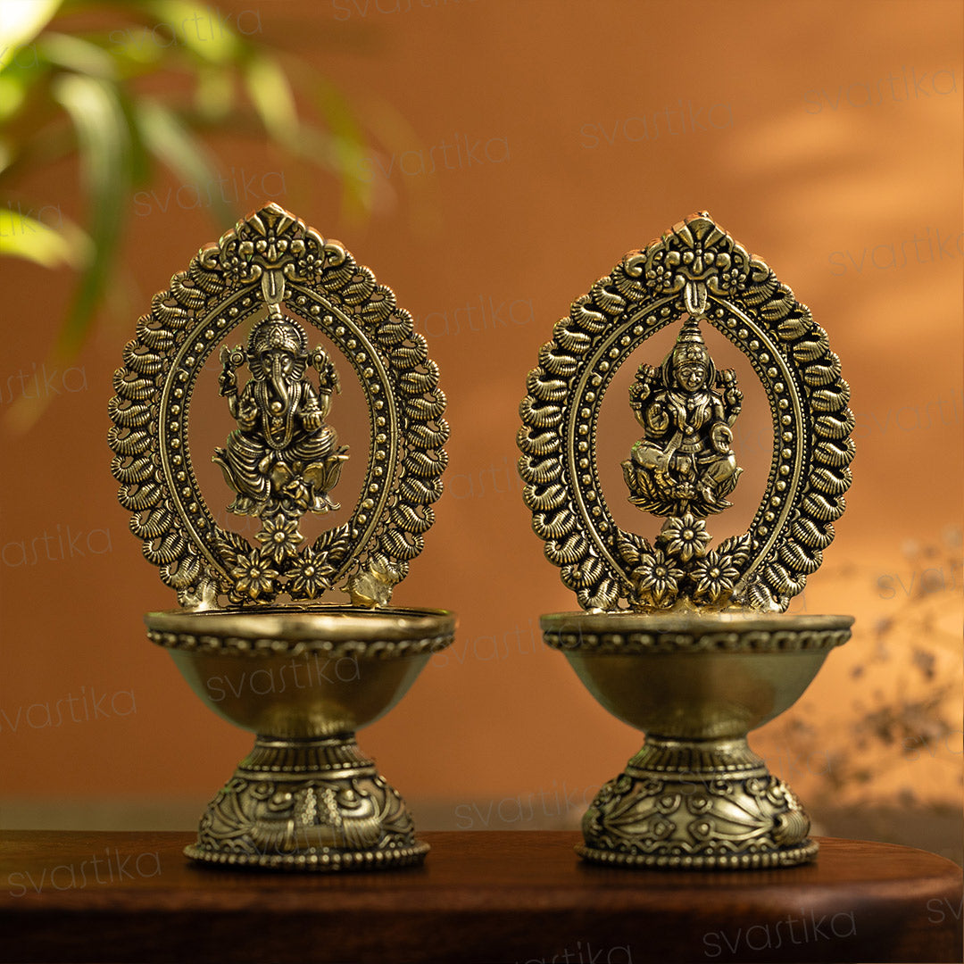 brass ganesh lakshmi diya