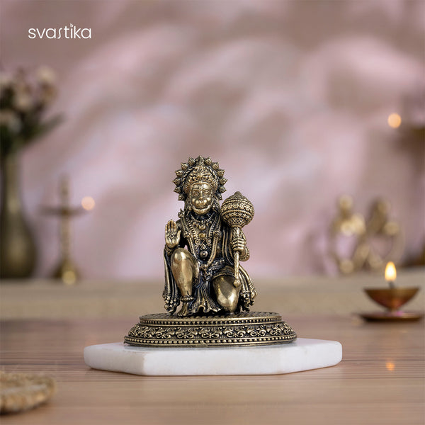 Brass Hanuman Idol Blessing in Abhaya Mudra (3.5 Inch)