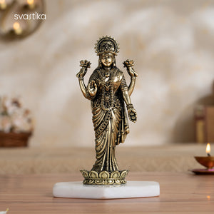 Brass Lakshmi Idol Standing on Lotus (6 Inch)