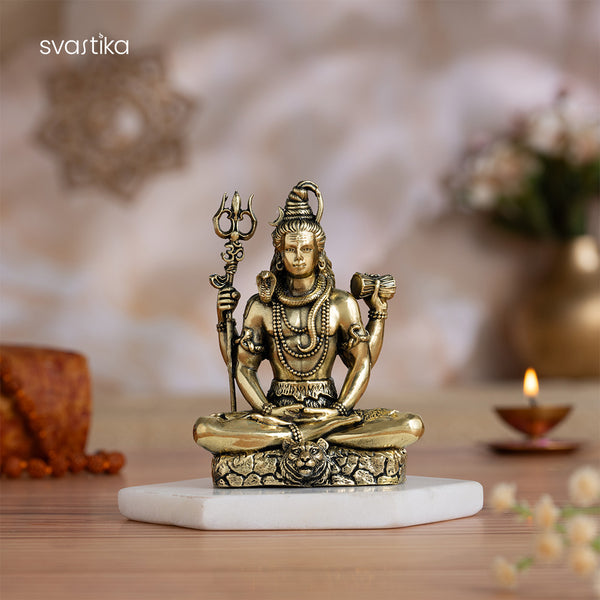 Brass Lord Shiva Meditating Idol (4 Inch)