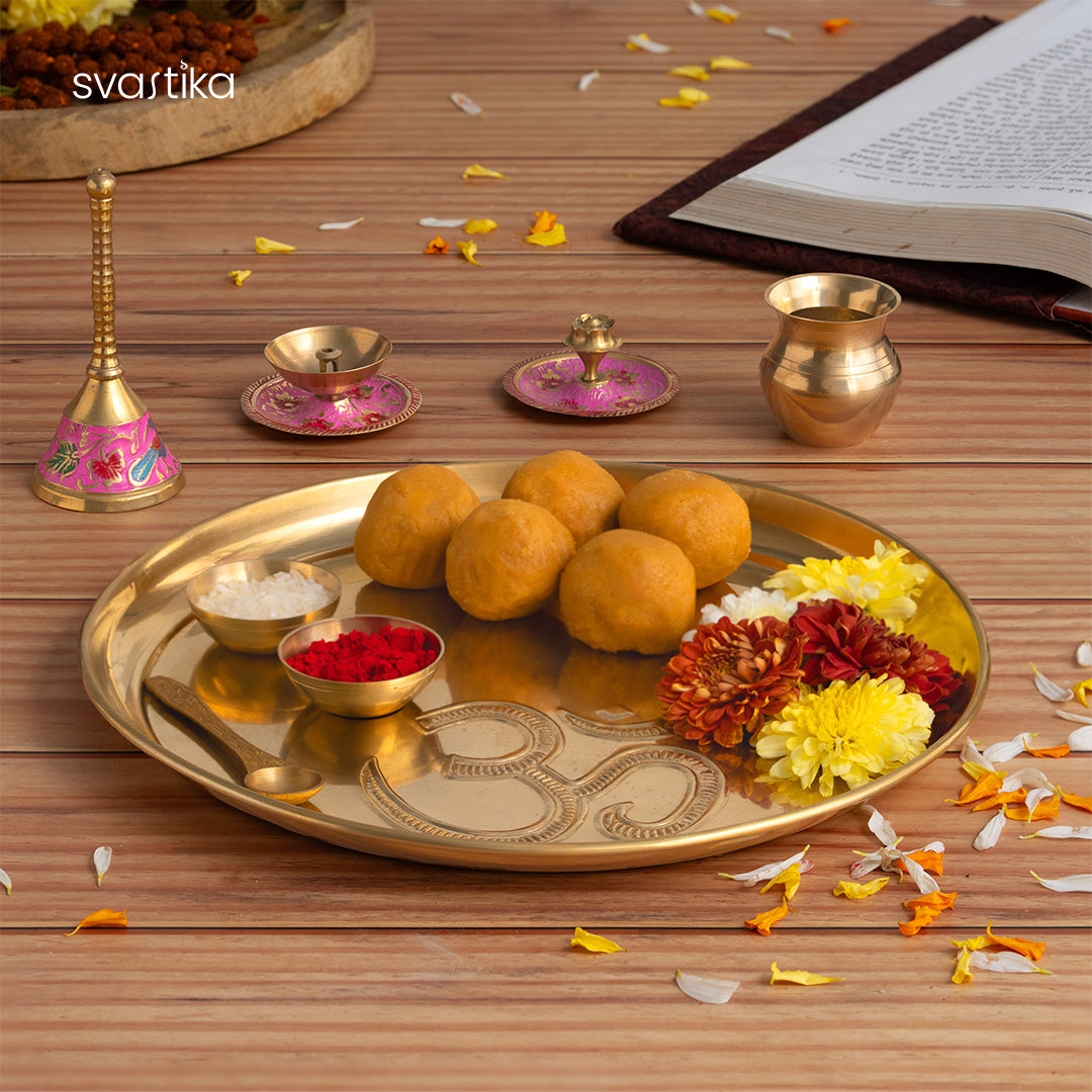 Brass Engraved Pooja Thali Set 