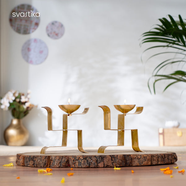 Swastika Symbol Diyas (Set of 2)