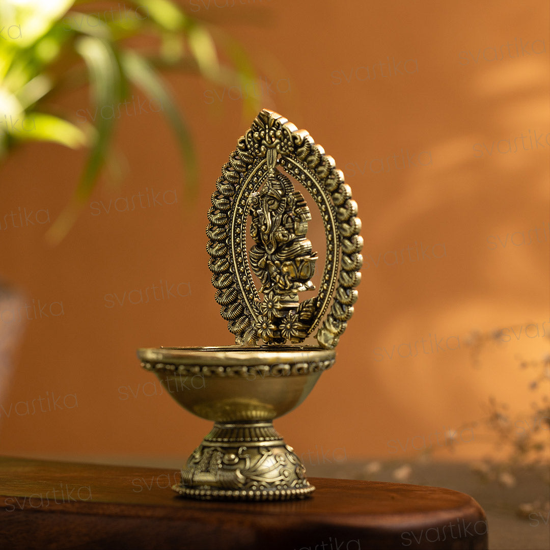 brass ganesh diya 