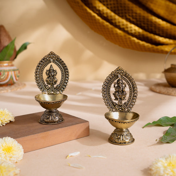 Brass Lakshmi Ganesh Diya Set (4.5 Inch)