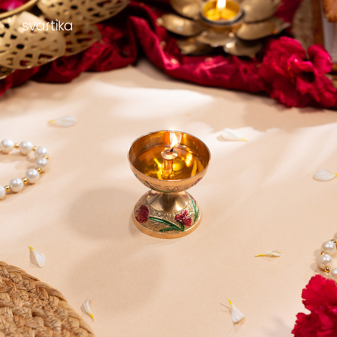 Brass Floral Meenakari Pooja Thali (10 Inch)