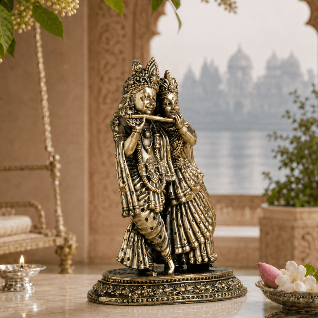 Brass Radha Krishna Murti With Tribhanga Posture (5 Inch)