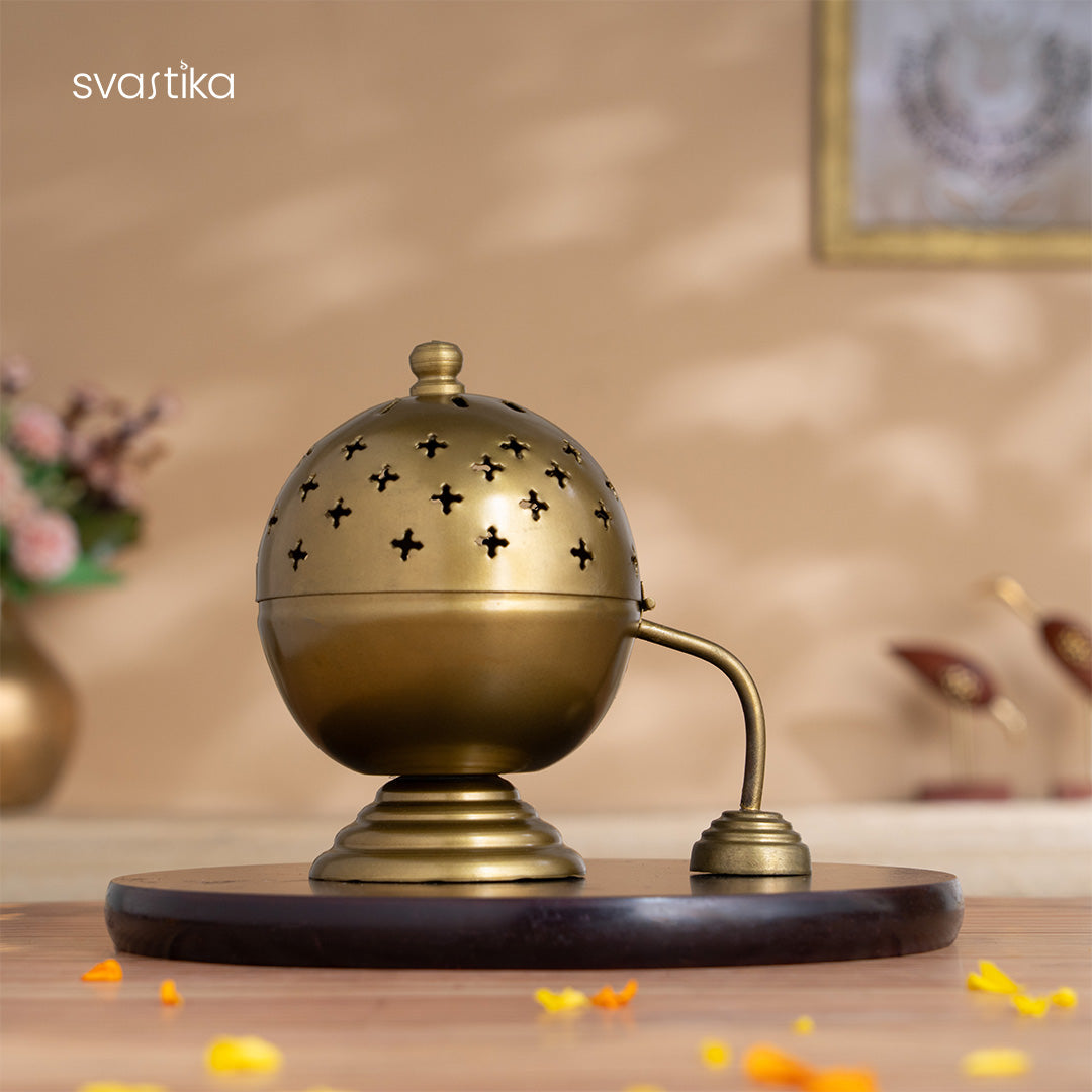 Brass Round Lid Loban Dhoop Burner