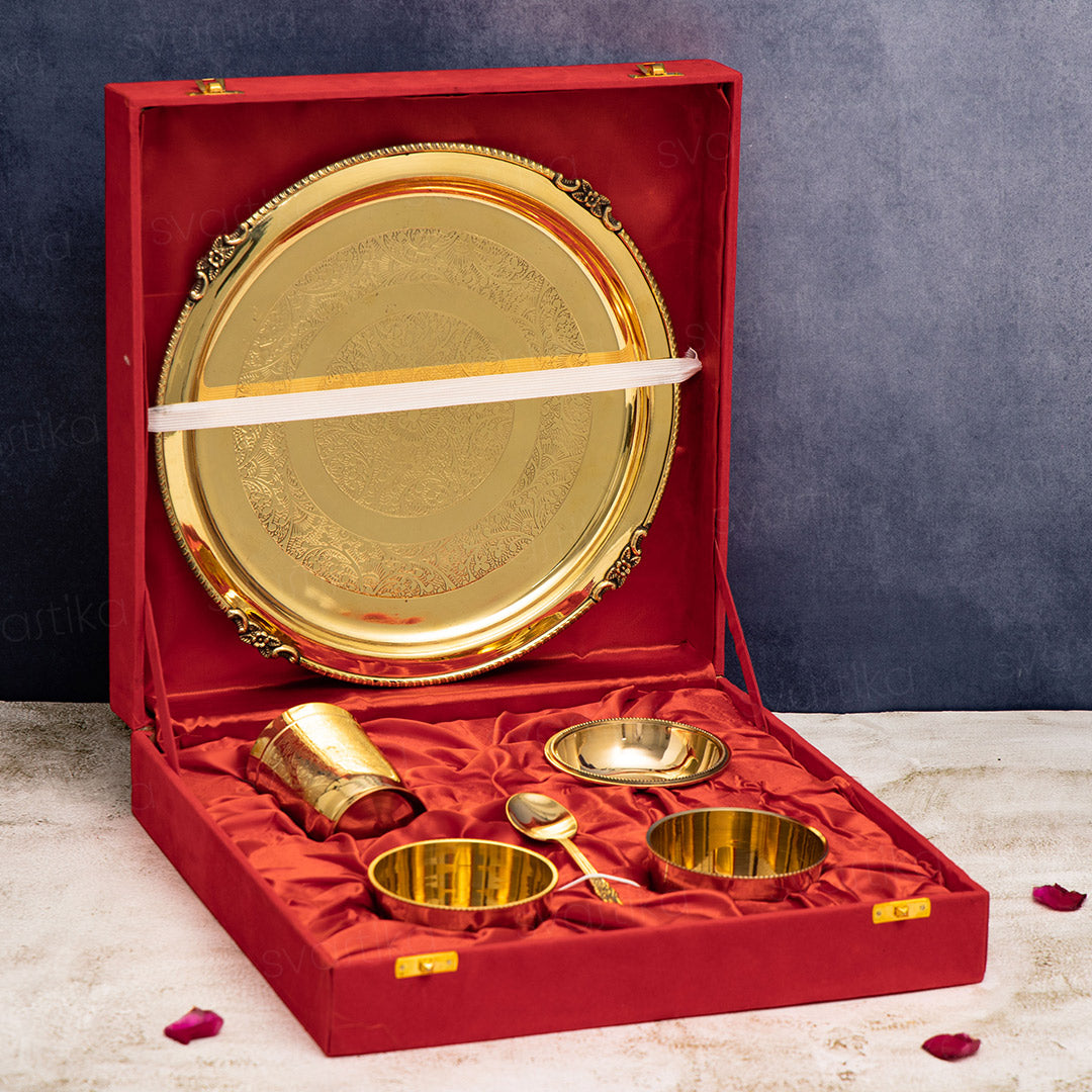 Brass thali for wedding gift 