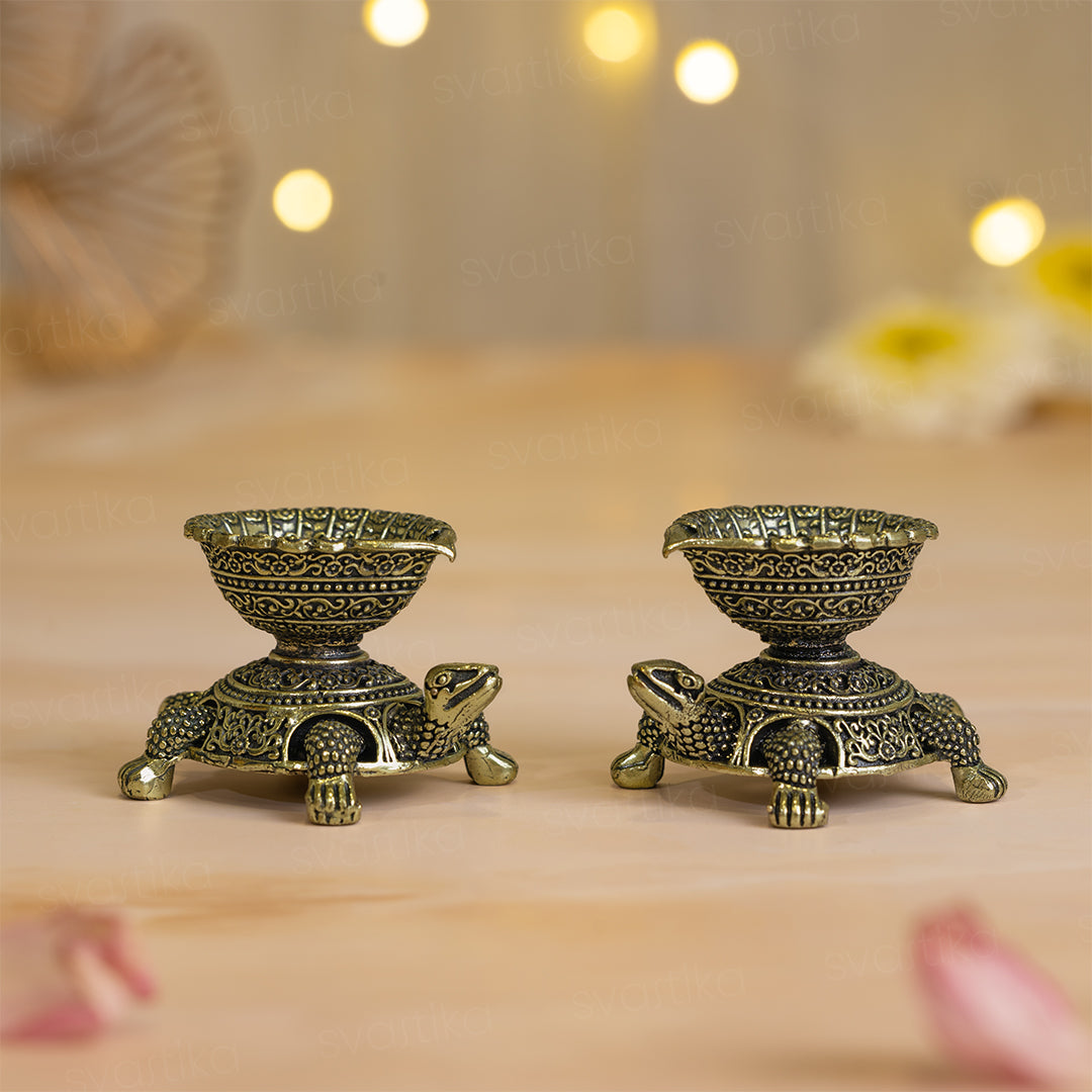 brass tortoise diya 