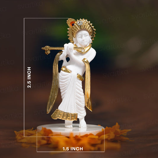 2.5" Standing Krishna Idol for Car Dashboard | Lord Kirshna Playing Flute | Fine Craftsmanship in Marble Dust