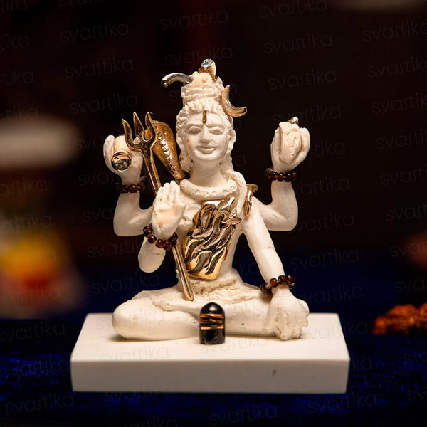 Premium White & Gold Shiva Idol for Car Dashboard (2.75 Inch)