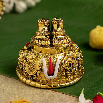 Antique Balaji Charan with "Shanku Chakra Namam" - Gold Plated (2 Inch)