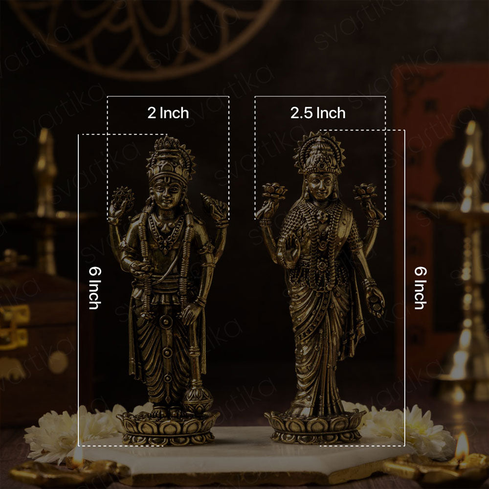 6'' Standing Lord Vishnu with Goddess Lakshmi Murti for Home Mandir | Brass