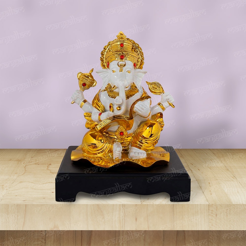 Lord Ganesha with Book Idol - 24 Karat Gold Plated for Home Decor | Temple | Gifting (11 inch)