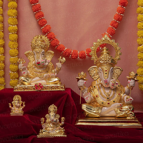 Dagdusheth Halwai Ganpati Murti - Gold Plated (3 Sizes)