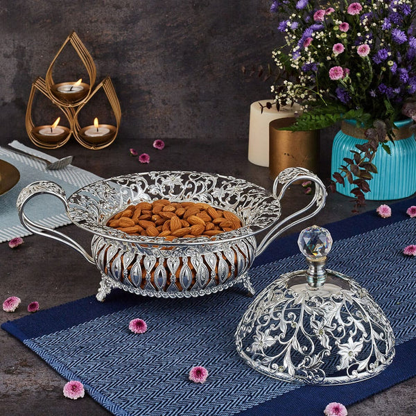 Luxury Silver Bowl with Lid - German Silver (8.5 Inches)