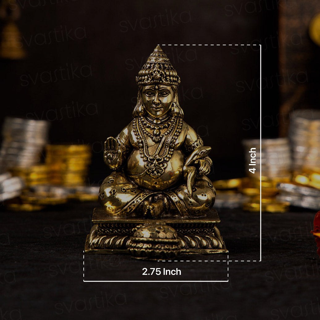Lord of Wealth Kubera Brass Statue with Mongoose | 4 inch