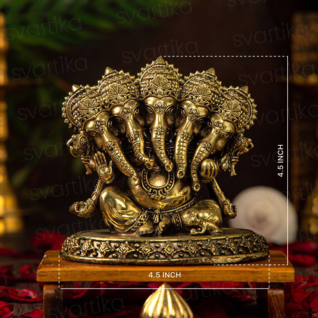 Fine Brass Panchamukhi Ganesha Idol for Home Mandir (4.5 Inch)