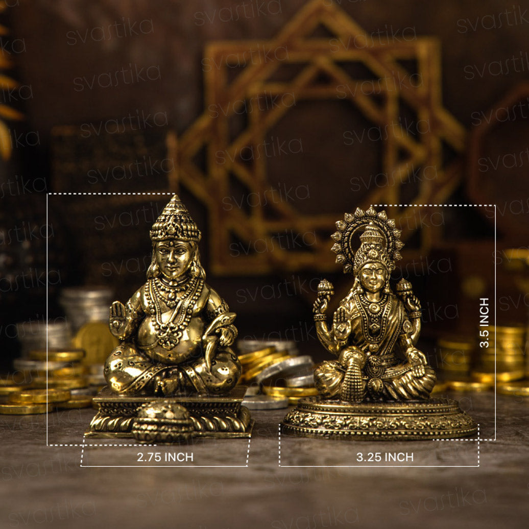4" Seated Lakshmi Kubera Brass Statue for Home Mandir