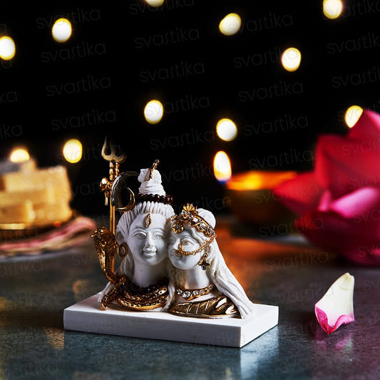 24K Gold Plated Elegant Shiv Parvati Marble Dust Idol