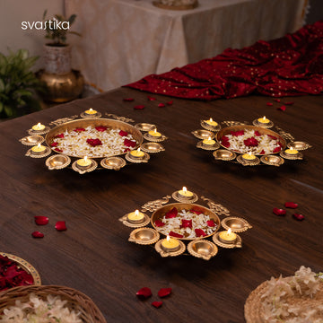 Diya Holder Peacock Urli Bowl (Set of 3)