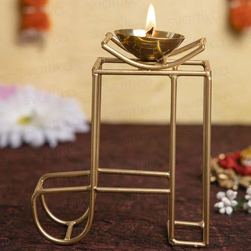 Svastika Maa Symbol Diya | 5" Brass Diya for Navratri & Diwali Gifting