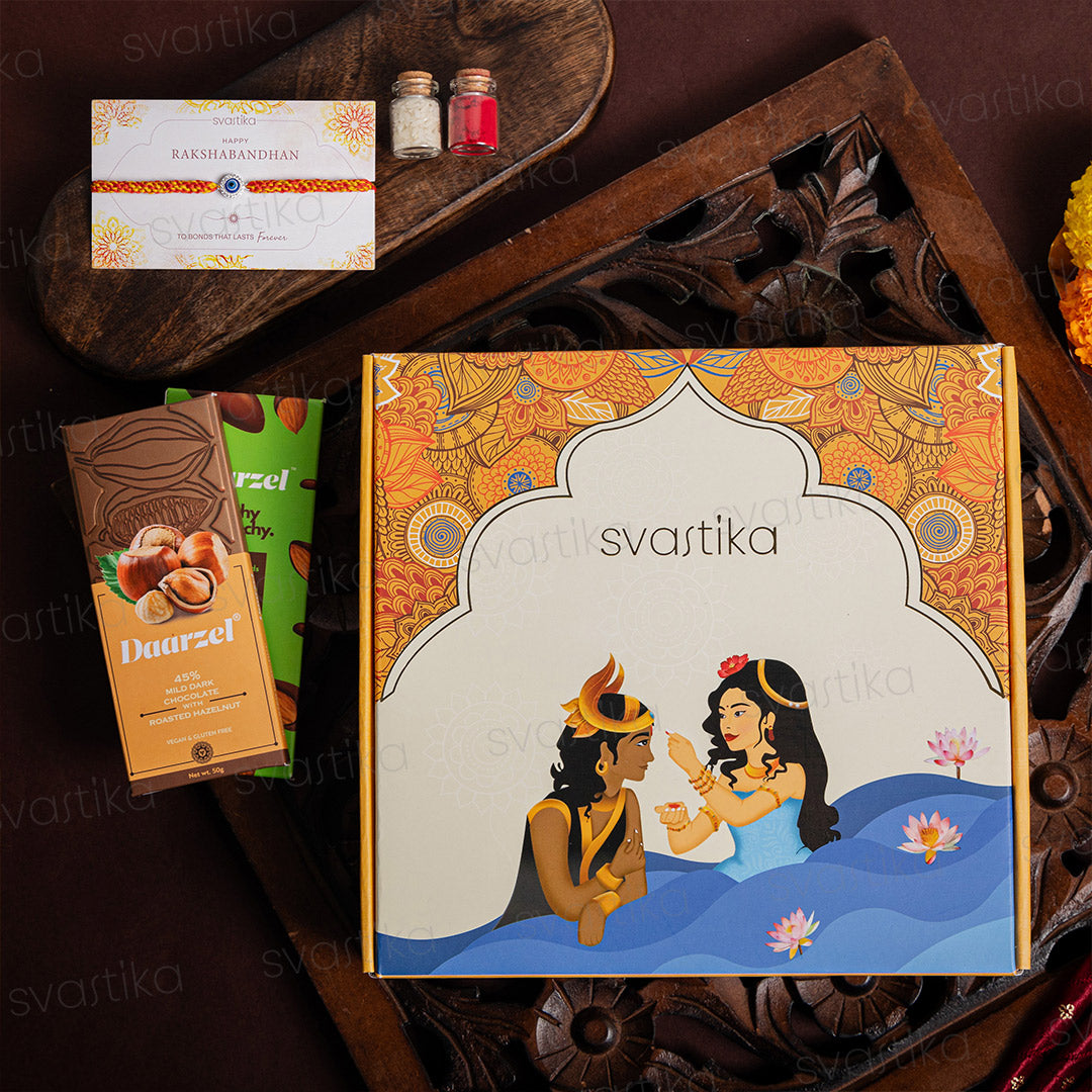 925 Pure Silver Round Evil Eye Rakhi Chocolate Hamper for Brother