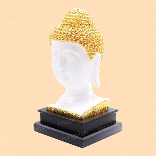 White and Gold Buddha Head Statue for Home (15 Inch)
