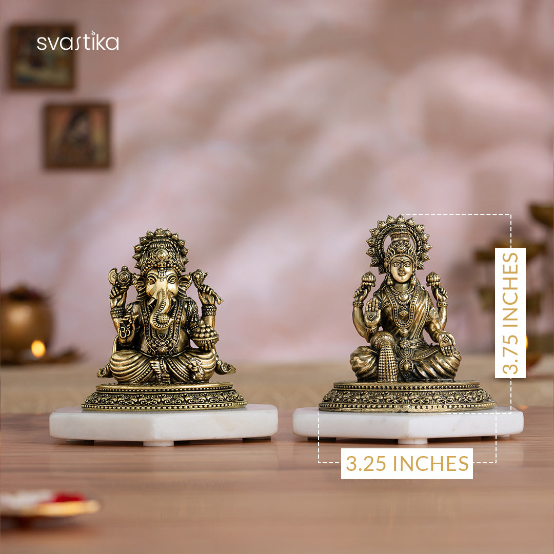 4 inch ganesh lakshmi brass idol pair