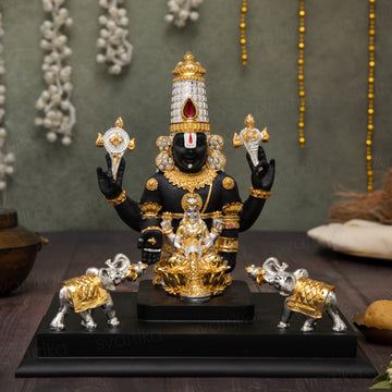 Gajalakshmi Tirupati Balaji Murti | 24K Gold and 999 Silver Plated | 9 Inch