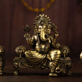 brass lord ganesha & lakshmi with elephants idol set